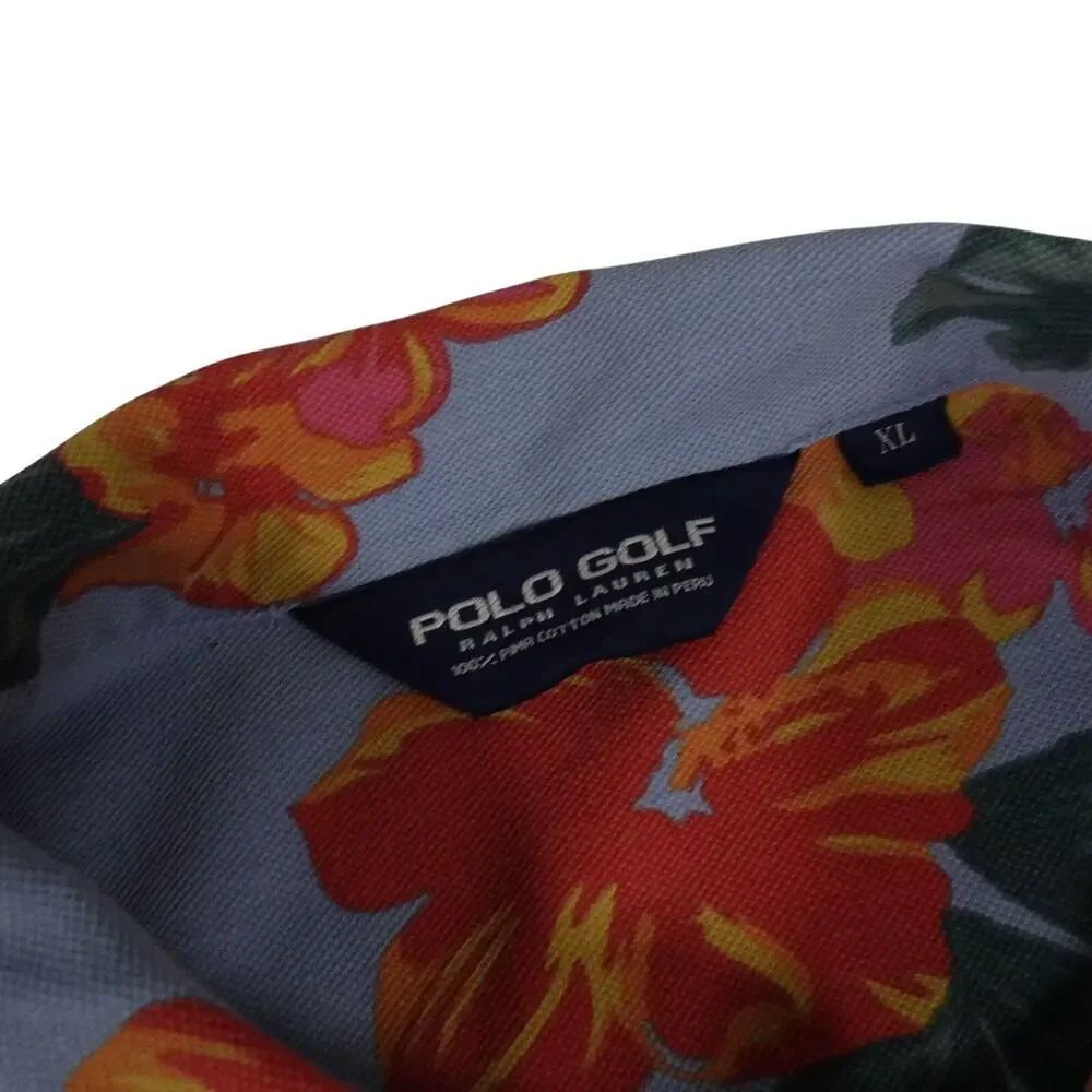 Ralph Lauren Vintage Floral Hawaiian Pima Cotton Golf Polo Shirt Men's XL